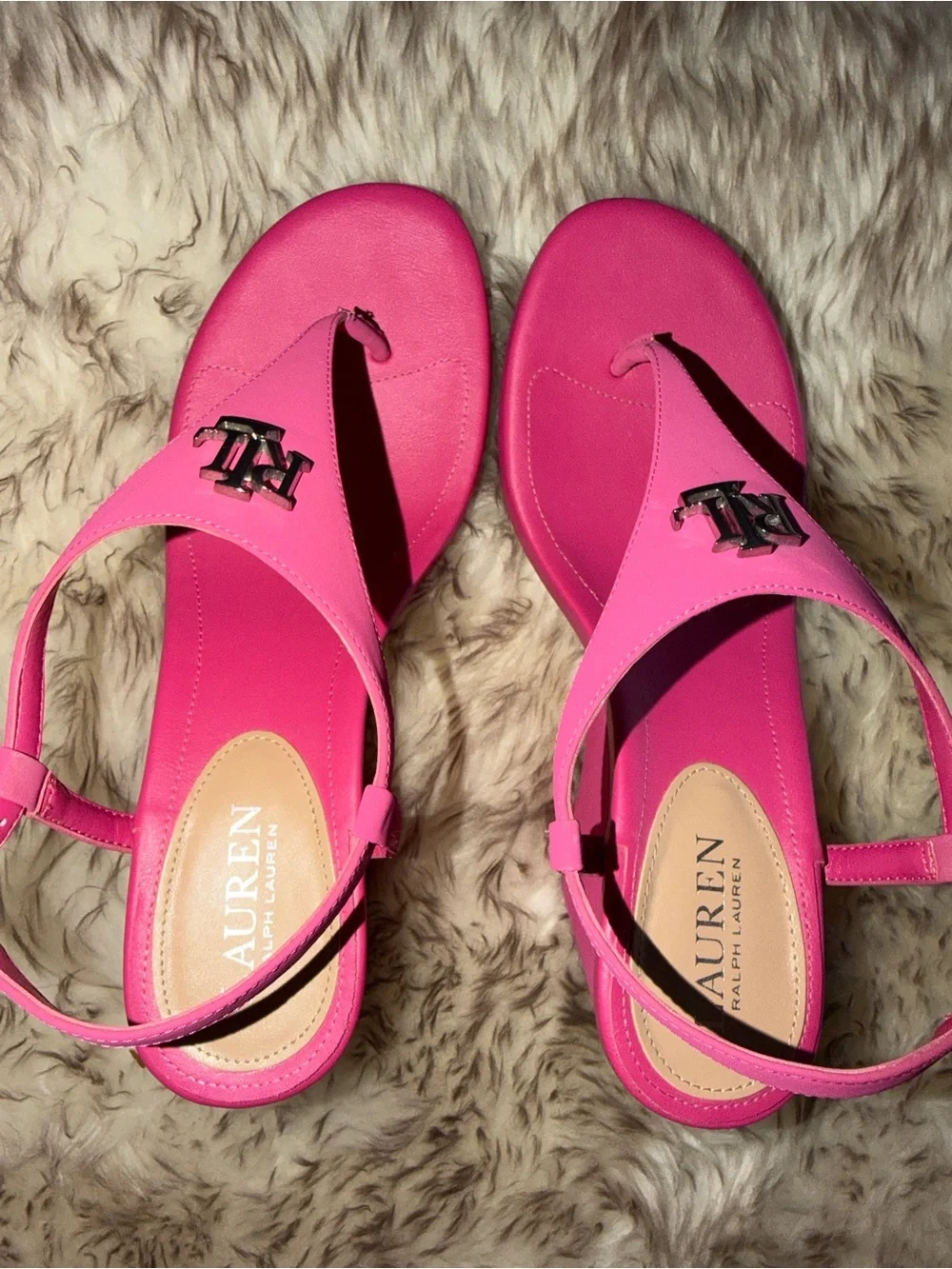 Ralph Lauren Jeannie Hot Pink low Wedge dressy designer hamptons Thong Sandals 8